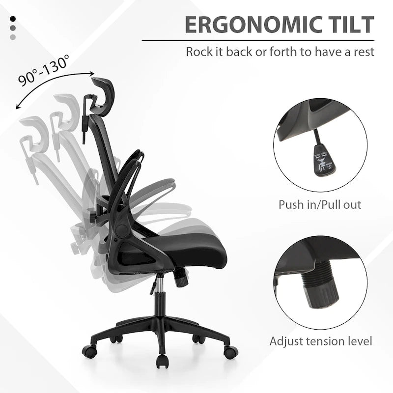 Chaise de bureau ergonomique en maille avec dossier haut, pivotante à 360°, pour ordinateur de direction