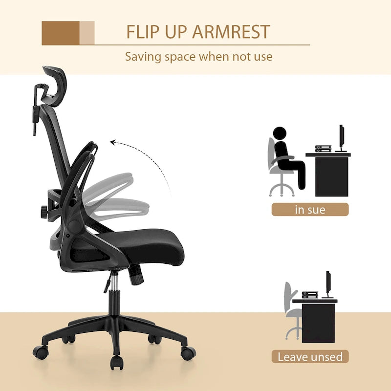 Chaise de bureau ergonomique en maille avec dossier haut, pivotante à 360°, pour ordinateur de direction