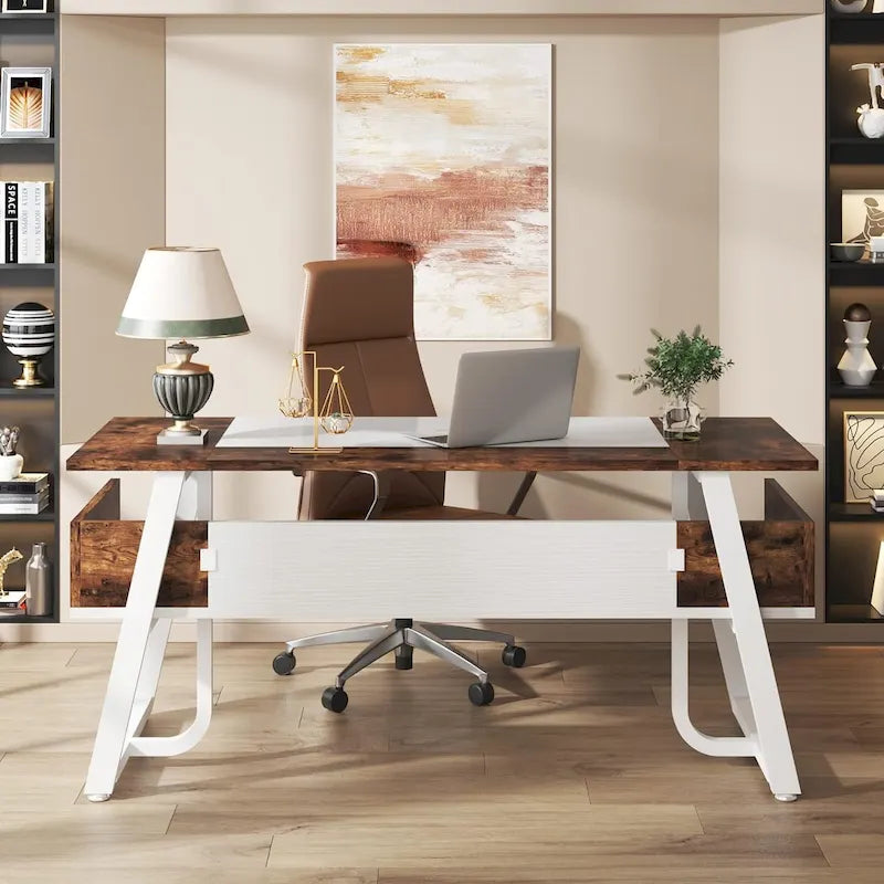 Grand bureau de direction de 63 pouces avec étagères inférieures