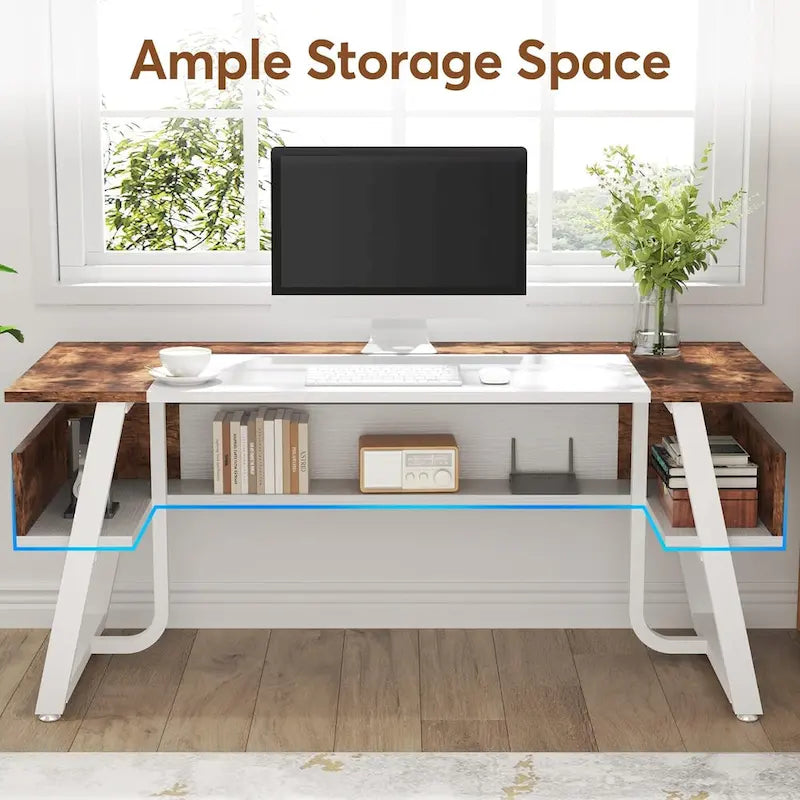 Grand bureau de direction de 63 pouces avec étagères inférieures