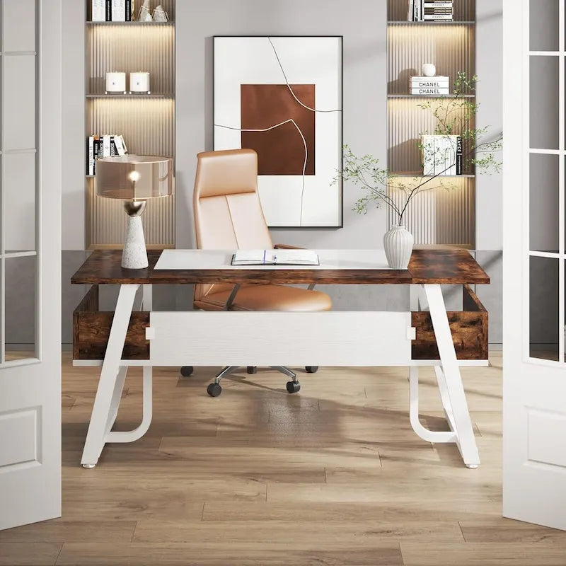 Grand bureau de direction de 63 pouces avec étagères inférieures