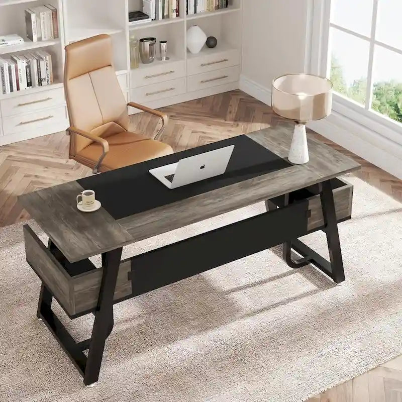 Grand bureau de direction de 63 pouces avec étagères inférieures