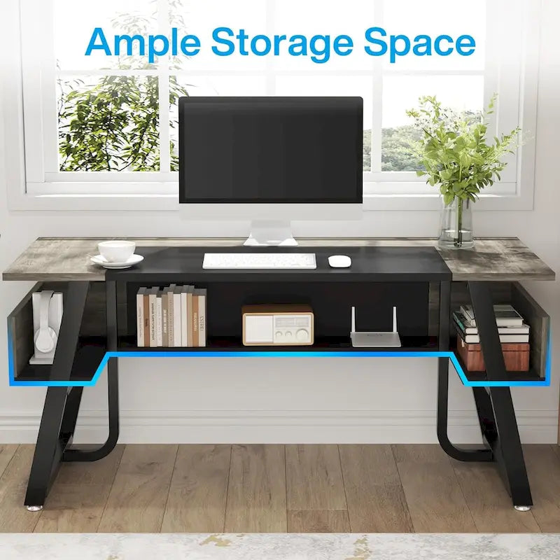 Grand bureau de direction de 63 pouces avec étagères inférieures