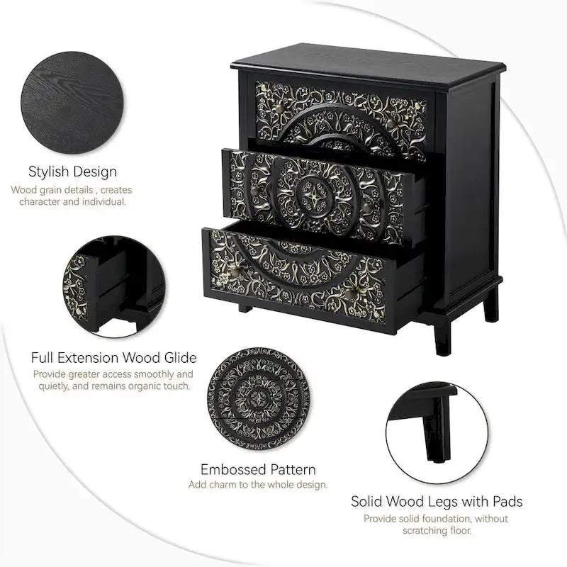 Table de chevet COZAYH style campagnard, entièrement assemblée, avec 2 tiroirs et motif floral, idéale pour les petits espaces. Style campagne française.