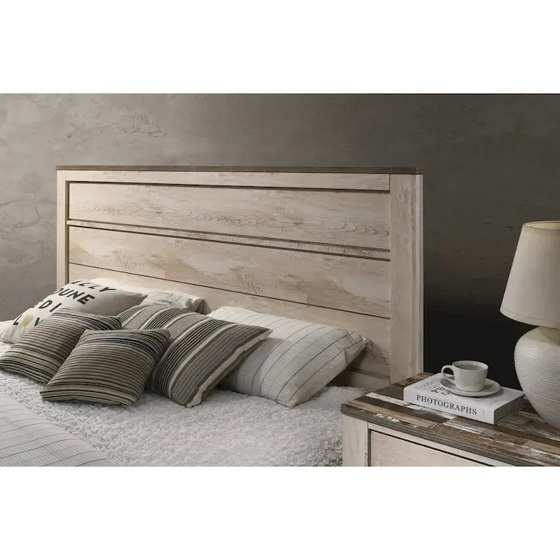 Ensemble de chambre à coucher contemporain Roundhill Furniture Imerland, blanc délavé, format King, 6 pièces