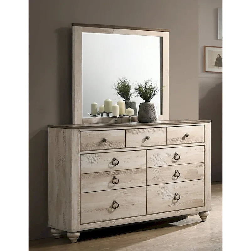 Ensemble de chambre à coucher contemporain Roundhill Furniture Imerland, blanc délavé, format King, 6 pièces