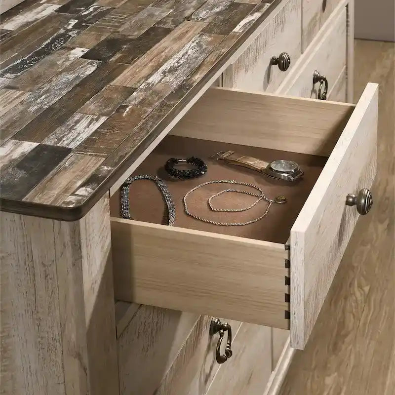 Ensemble de chambre à coucher contemporain Roundhill Furniture Imerland, blanc délavé, format King, 6 pièces