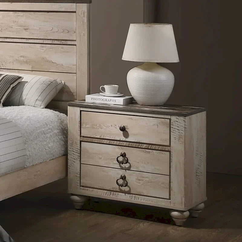 Ensemble de chambre à coucher contemporain Roundhill Furniture Imerland, blanc délavé, format King, 6 pièces