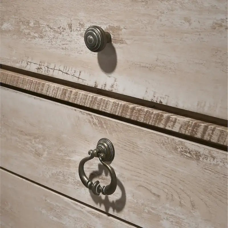 Ensemble de chambre à coucher contemporain Roundhill Furniture Imerland, blanc délavé, format King, 6 pièces