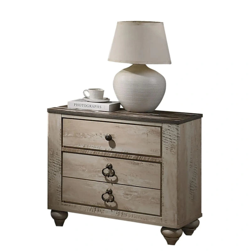 Ensemble de chambre à coucher contemporain Roundhill Furniture Imerland, blanc délavé, format King, 6 pièces