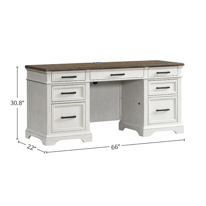 Crédence Drake Home Office 66 po de large, blanc rustique et chêne français