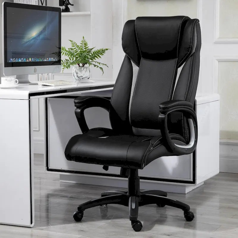 Fauteuil de bureau ergonomique Vinsetto, hauteur réglable, revêtement en cuir PU, pivotant à 360°, siège de travail à domicile, noir