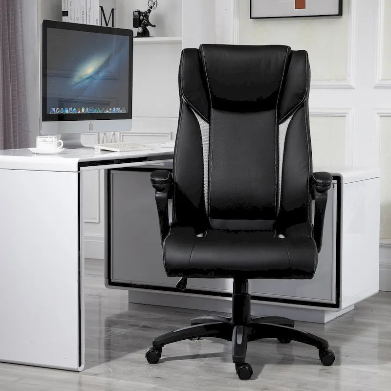 Fauteuil de bureau ergonomique Vinsetto, hauteur réglable, revêtement en cuir PU, pivotant à 360°, siège de travail à domicile, noir