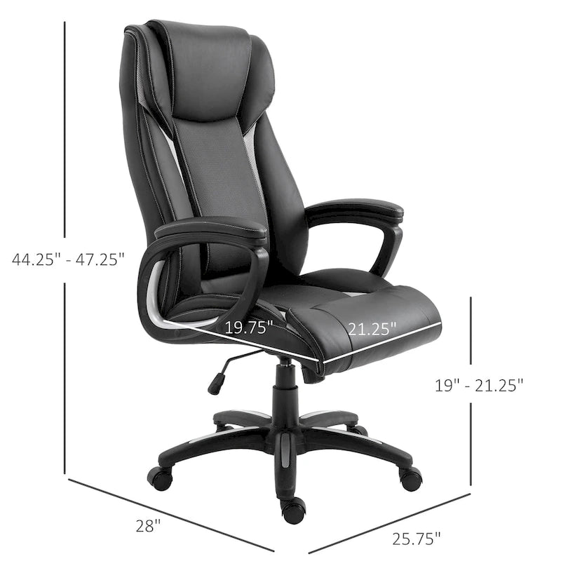 Fauteuil de bureau ergonomique Vinsetto, hauteur réglable, revêtement en cuir PU, pivotant à 360°, siège de travail à domicile, noir