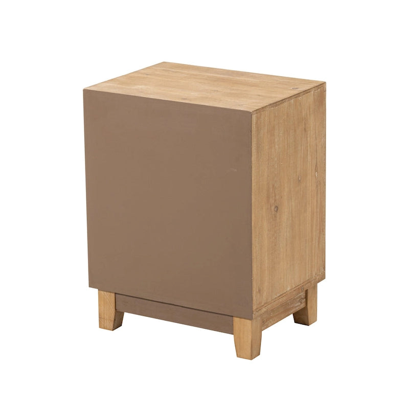 COZAYH 3-DrawerFarmhouseDresserwith Handicraft Wood Ring Motif, Rustic Nightstand Wooden Finish, Boho, Natural Wood