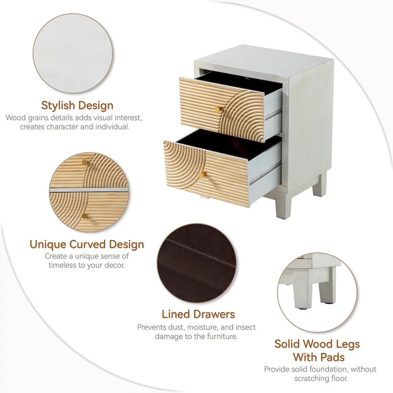 Commode 3 tiroirs COZAYH style ferme, ornée d'anneaux en bois travaillés à la main, table de chevet rustique, finition bois, bohème, bois naturel