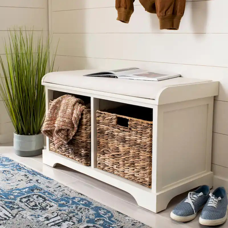 Banc-panier de rangement tressé SAFAVIEH Euphemia marron - 33,5 x 16,1 x 19,9 cm (34 po L x 16 po P x 20 po H)