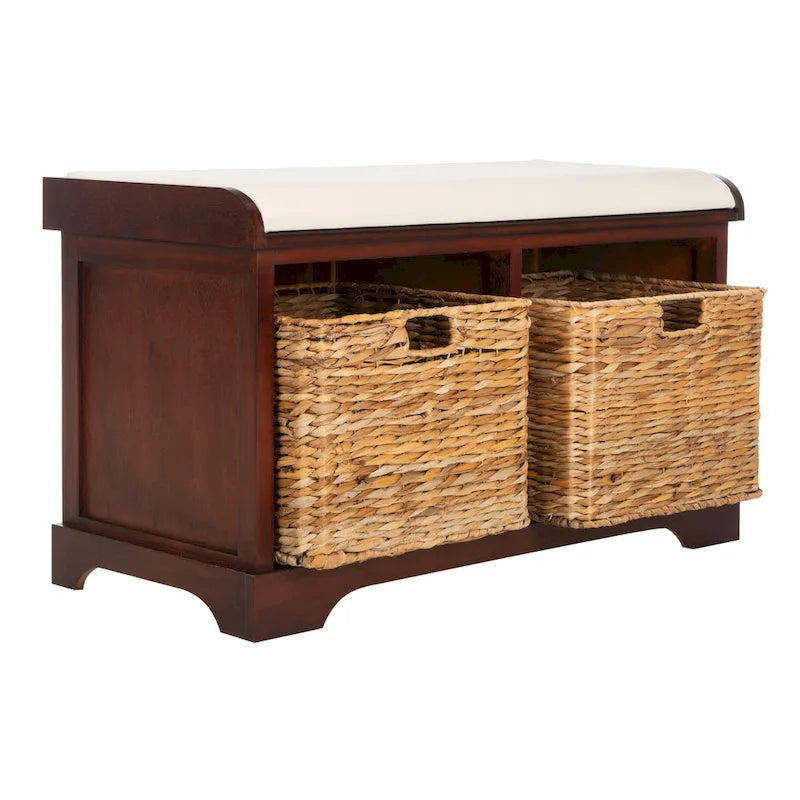 Banc-panier de rangement tressé SAFAVIEH Euphemia marron - 33,5 x 16,1 x 19,9 cm (34 po L x 16 po P x 20 po H)