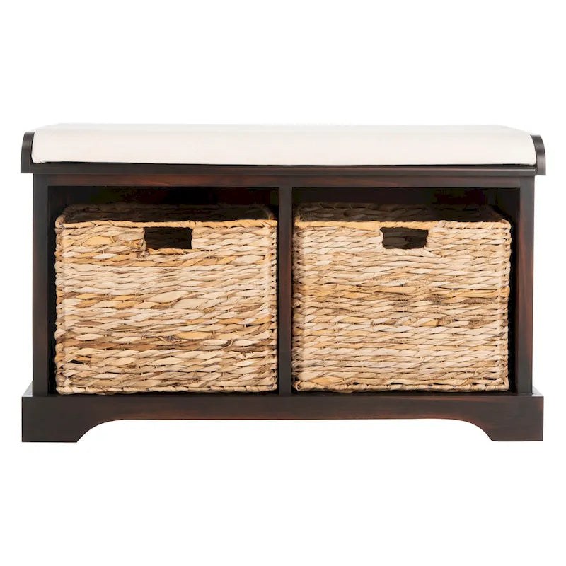 Banc-panier de rangement tressé SAFAVIEH Euphemia marron - 33,5 x 16,1 x 19,9 cm (34 po L x 16 po P x 20 po H)