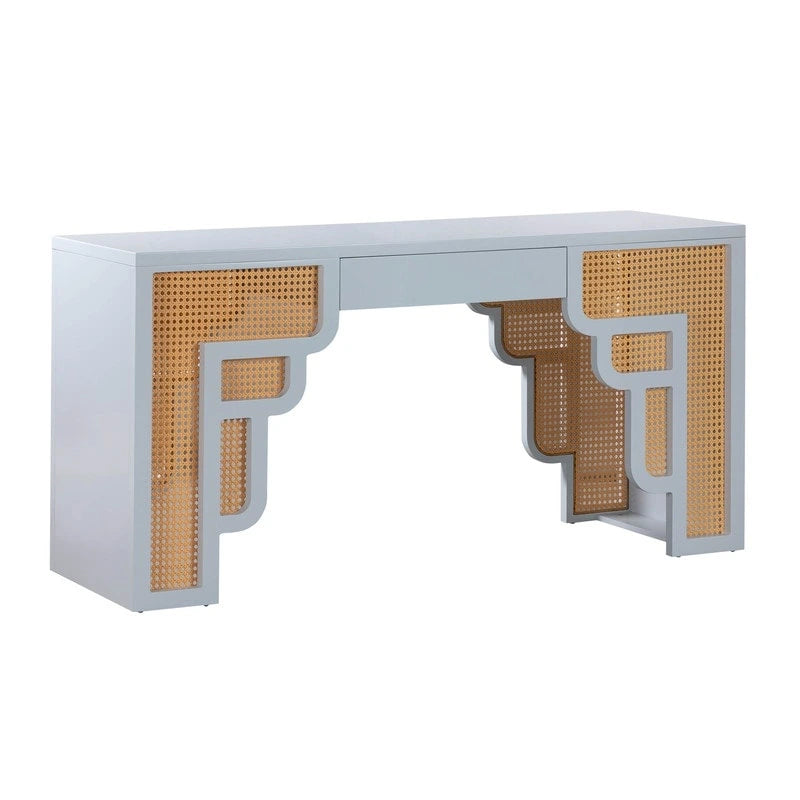 Bureau Suzie en bois et rotin à 1 tiroir