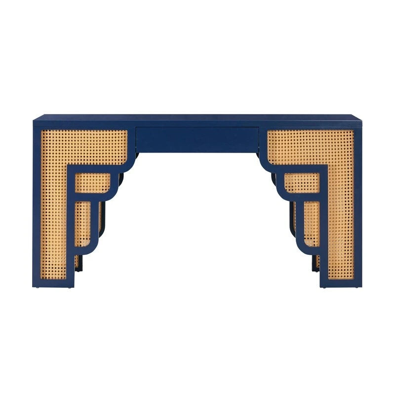 Bureau Suzie en bois et rotin à 1 tiroir