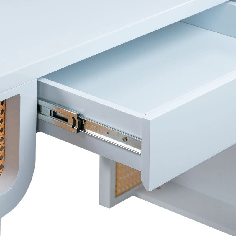 Bureau Suzie en bois et rotin à 1 tiroir