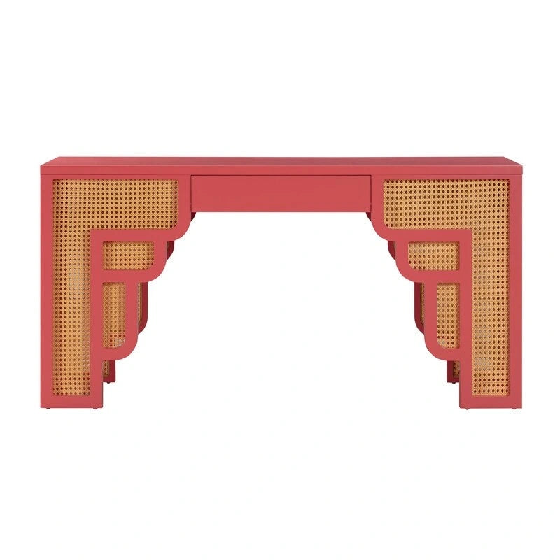 Bureau Suzie en bois et rotin à 1 tiroir