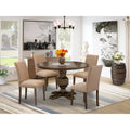 East West Furniture Dining Table Set- a Round Kitchen Table and Light Sable Parsons Chairs, Distressed Jacobean (Pieces Option)
