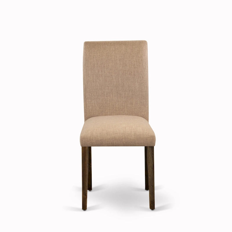 Ensemble de salle à manger East West Furniture : une table de cuisine ronde et des chaises Parsons couleur sable clair, style jacobéen vieilli (pièces au choix).