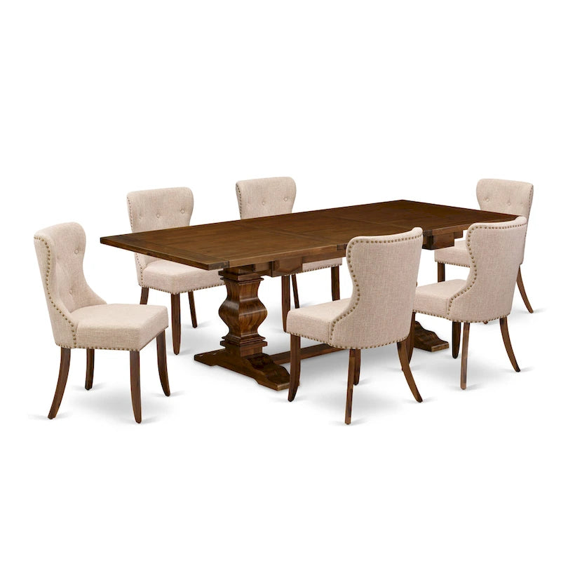 Ensemble de salle à manger East West Furniture : une table rectangulaire et des chaises en lin beige clair (composition au choix).