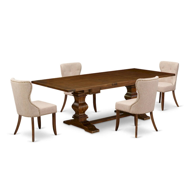 Ensemble de salle à manger East West Furniture : une table rectangulaire et des chaises en lin beige clair (composition au choix).