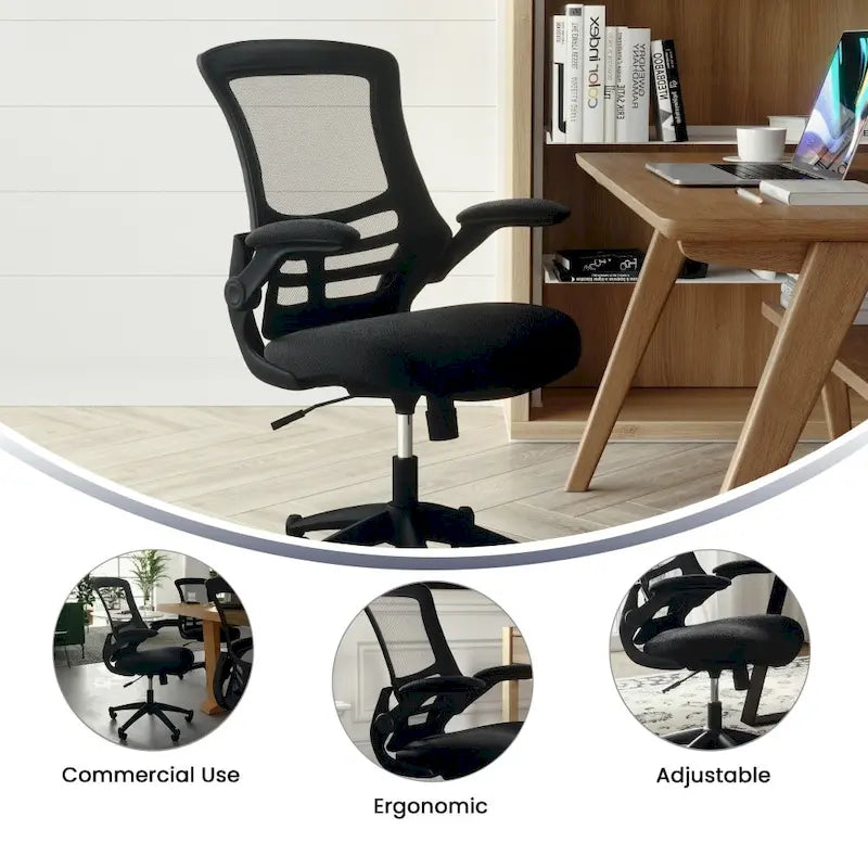 Chaise de bureau ergonomique pivotante en maille à dossier mi-haut avec accoudoirs relevables