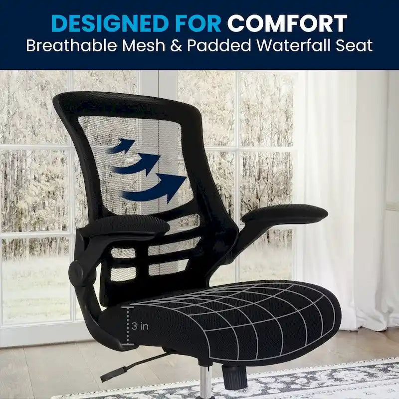 Chaise de bureau ergonomique pivotante en maille à dossier mi-haut avec accoudoirs relevables