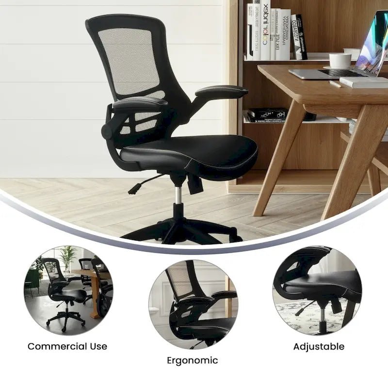 Chaise de bureau ergonomique pivotante en maille à dossier mi-haut avec accoudoirs relevables