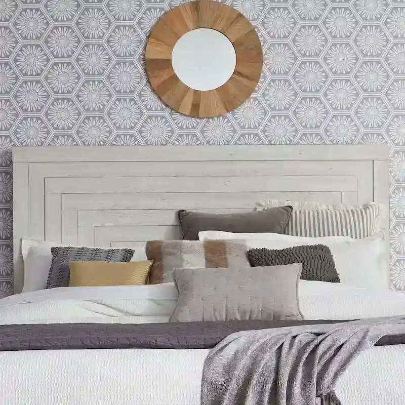 Lit plateforme queen blanc vieilli style ferme moderne