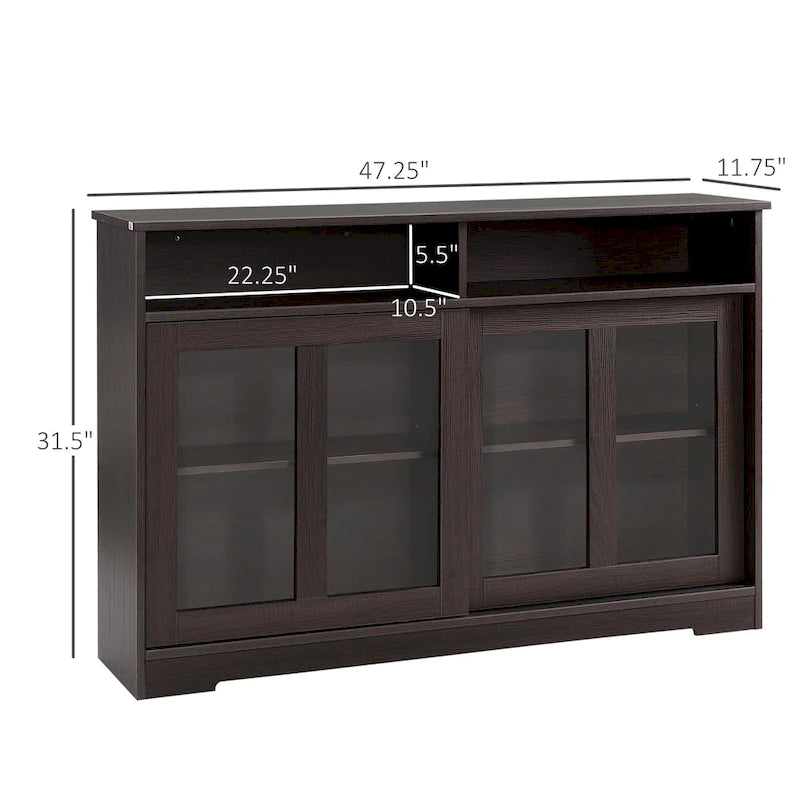 Buffet de cuisine moderne HOMCOM, armoire à portes coulissantes en verre avec étagère réglable, marron foncé