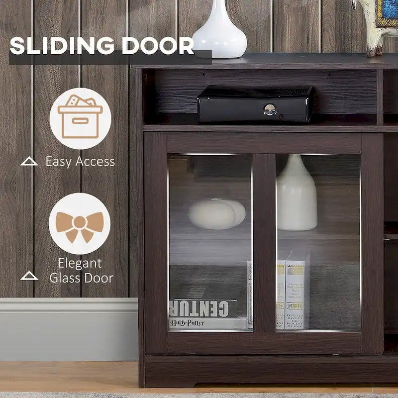 Buffet de cuisine moderne HOMCOM, armoire à portes coulissantes en verre avec étagère réglable, marron foncé