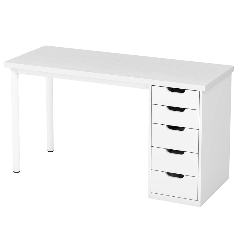 Bureau d'ordinateur de 119 cm (47 pouces) avec 5 tiroirs, bureau en bois et métal pour salle d'étude ou salon