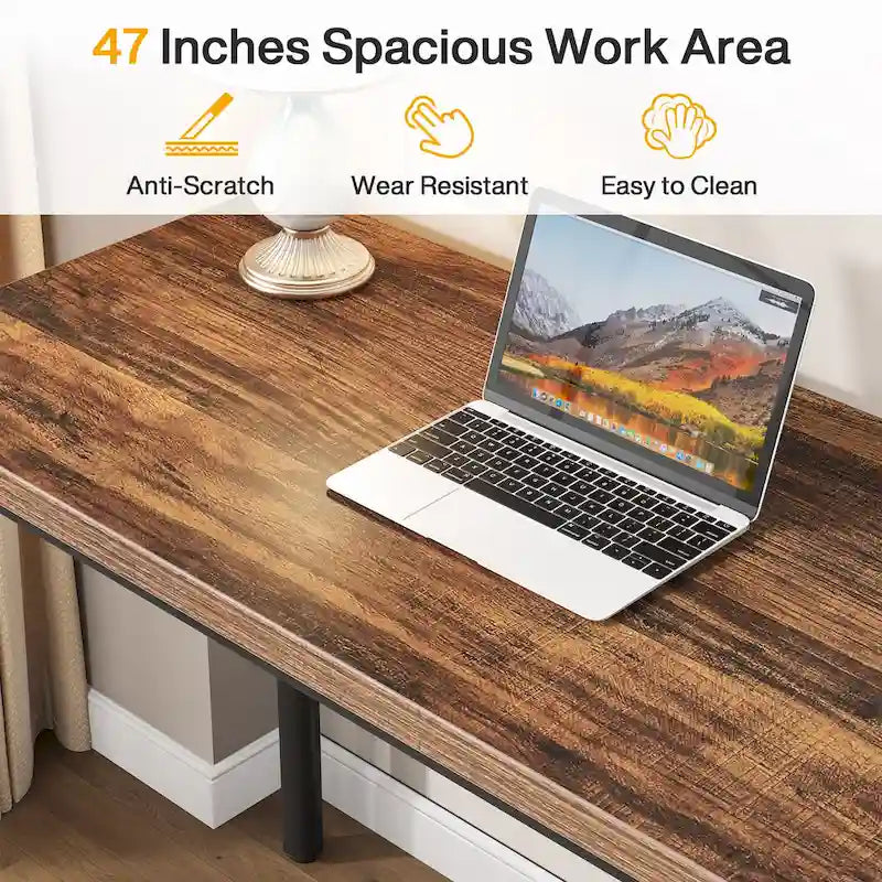 Bureau d'ordinateur de 119 cm (47 pouces) avec 5 tiroirs, bureau en bois et métal pour salle d'étude ou salon
