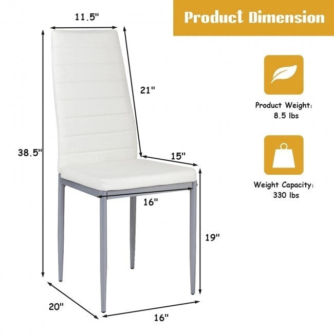 Ensemble de 4 chaises de salle à manger élégantes en cuir PVC avec pieds en métal massif - 16,0 x 20,0 x 38,5 (L x P x H)