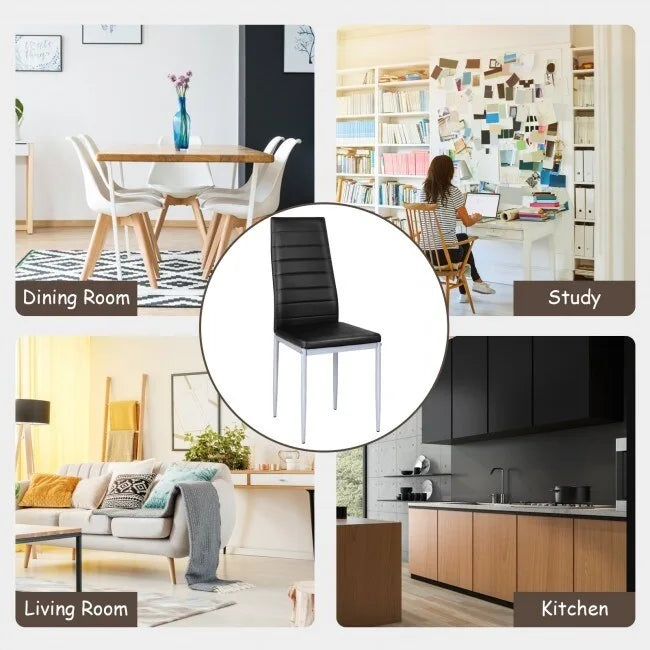 Ensemble de 4 chaises de salle à manger élégantes en cuir PVC avec pieds en métal massif - 16,0 x 20,0 x 38,5 (L x P x H)