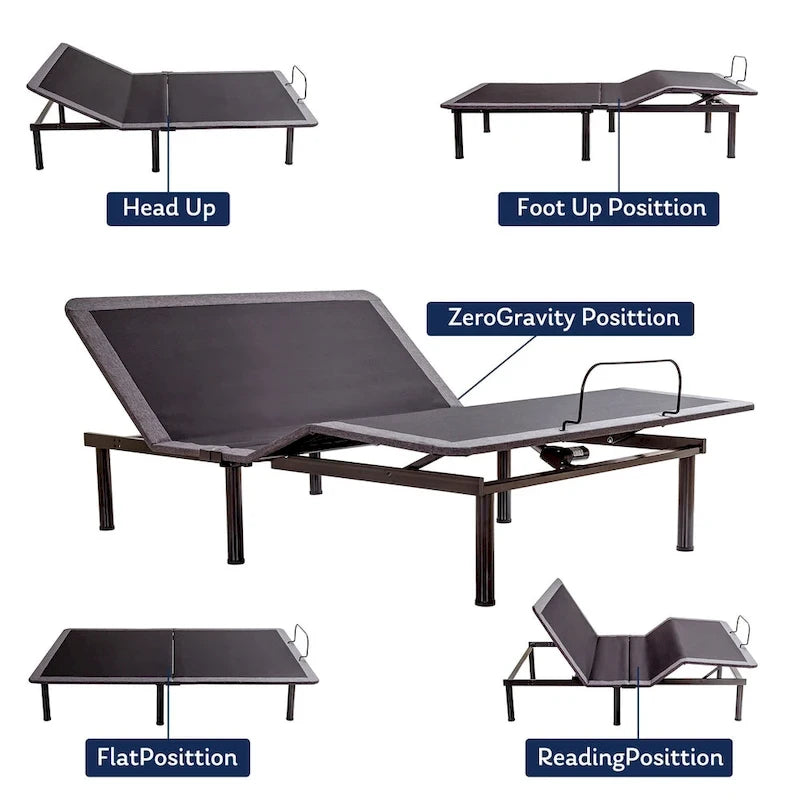 Cadre de lit ajustable, inclinaison de la tête et des pieds, télécommande sans fil, sommier articulé zéro gravité