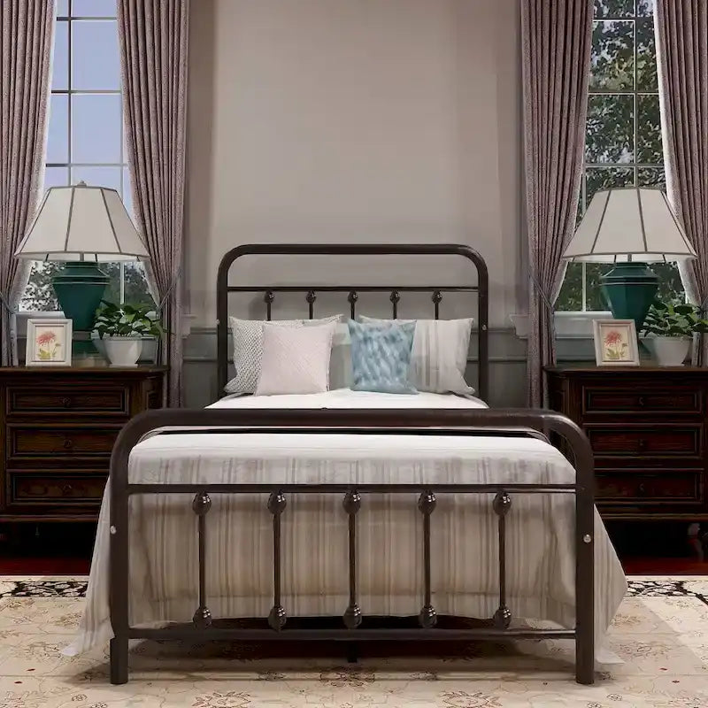 Cadre de lit plateforme en métal style vintage simple Alazyhome, montage facile