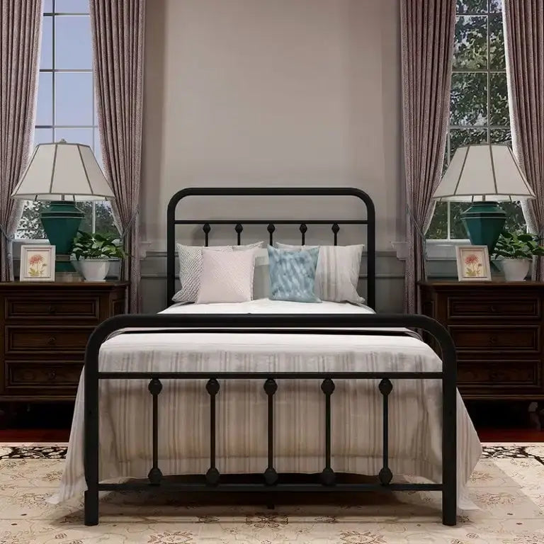 Cadre de lit plateforme en métal style vintage simple Alazyhome, montage facile