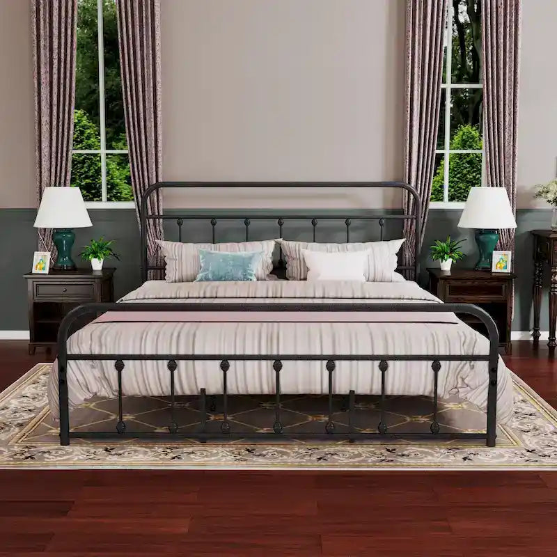 Cadre de lit plateforme en métal style vintage simple Alazyhome, montage facile