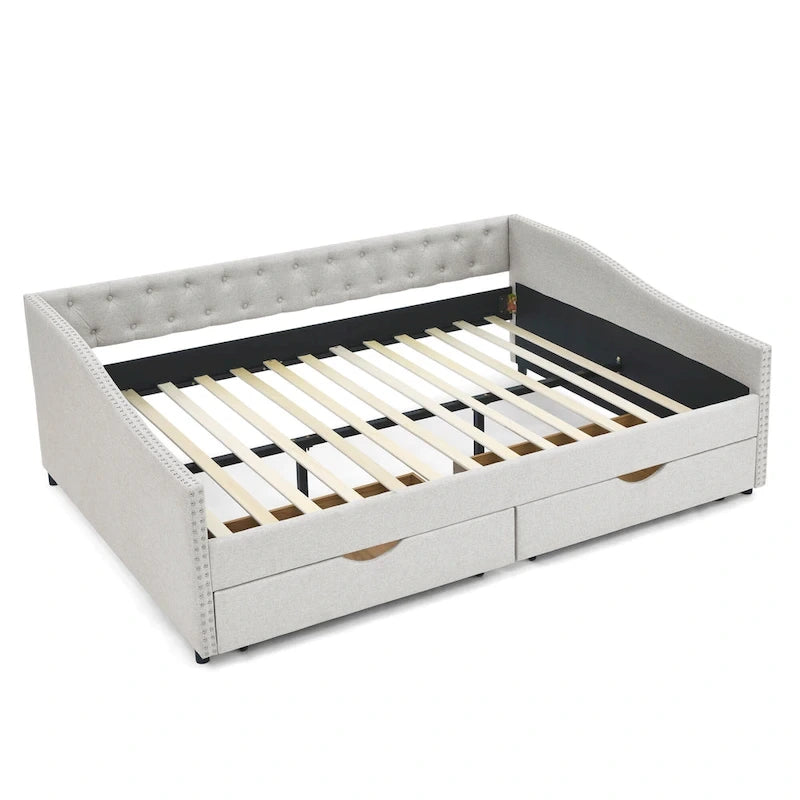 Lit de jour avec tiroirs, capitonné et rembourré