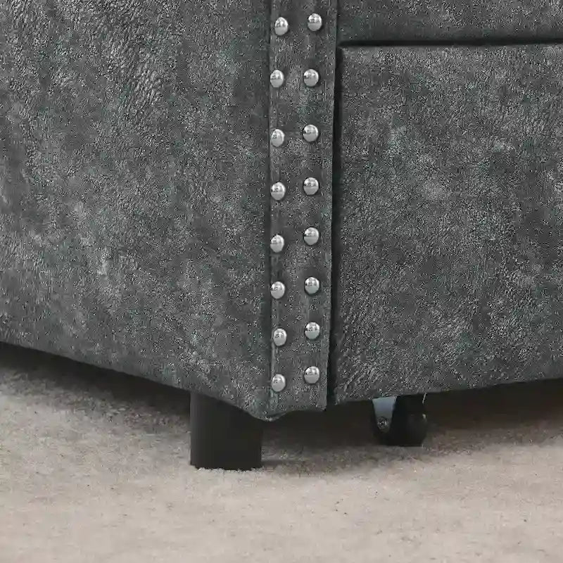 Lit de jour avec tiroirs, capitonné et rembourré