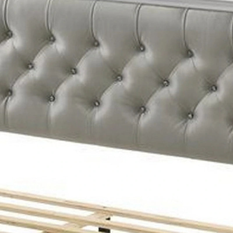 Lit Queen élégant, bordure LED, tête de lit capitonnée, blanc