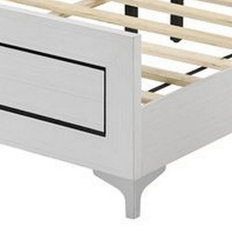 Lit Queen élégant, bordure LED, tête de lit capitonnée, blanc