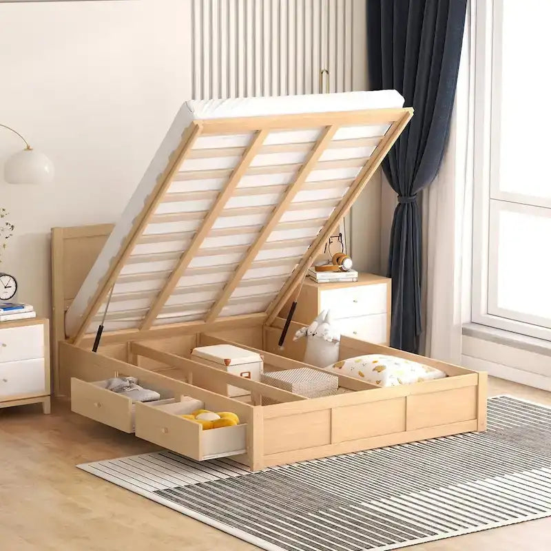 Wood Platform Bed with Underneath Storage and 2 Drawers